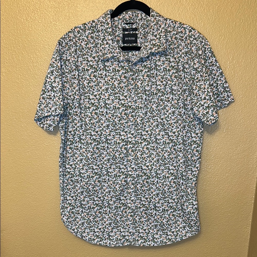 Prana Blue and Green Casual Button Down Shirt